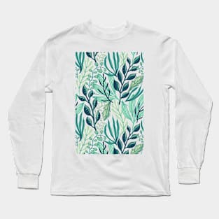 Green Foliage Pattern Long Sleeve T-Shirt